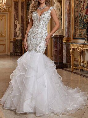 🦢Luxury Glamour Designer Couture Wedding Evening Runway Prom Pageant Gown Dress